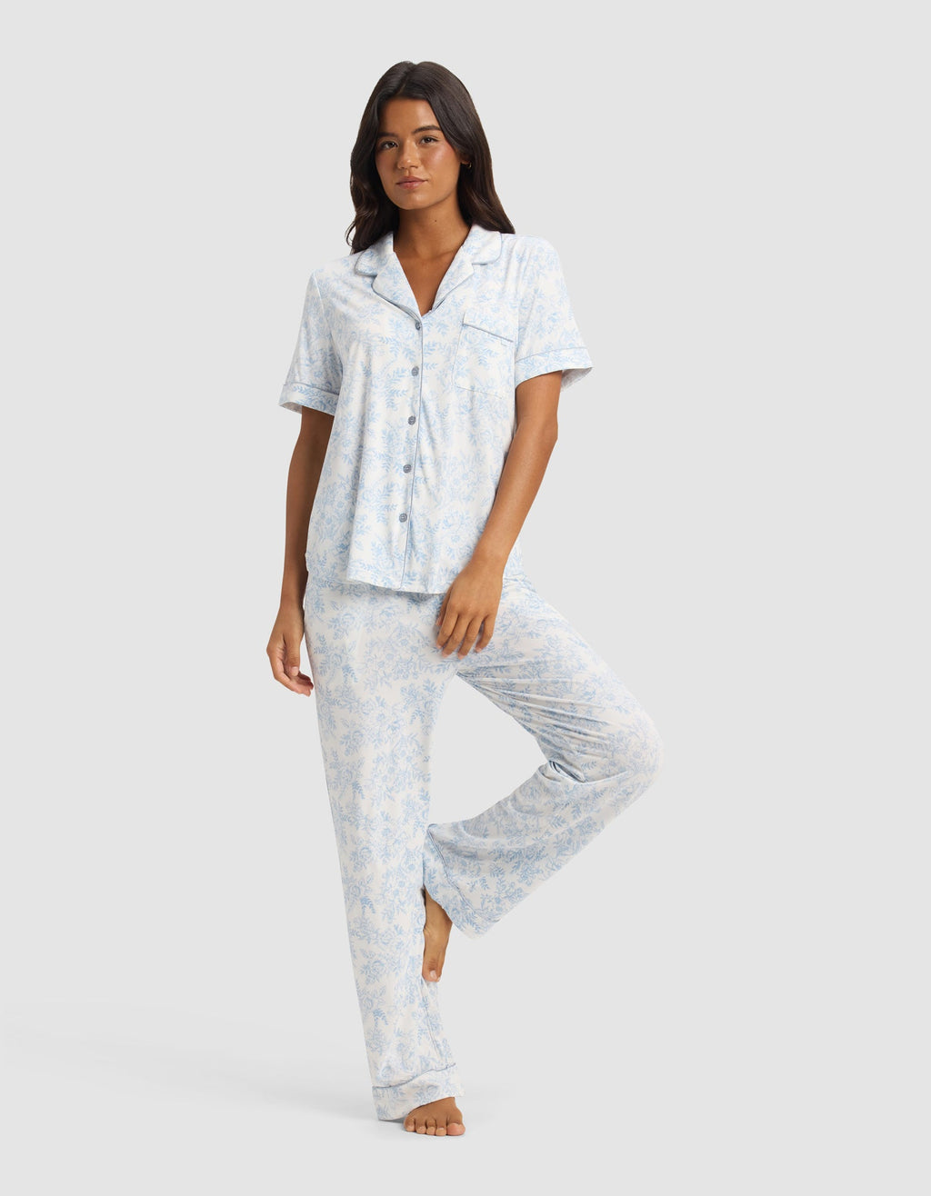 Women's Bamboo Stretch-Knit Short Sleeve & Pant Pajama Set - Last Chance